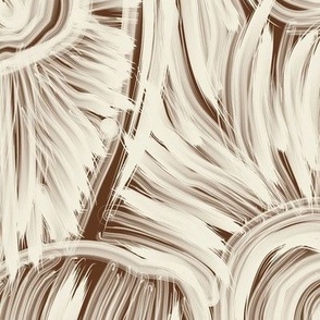 xl - Abstract poppy field - monochrome paint strokes - light ivory beige on kobicha brown