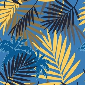 Abstract pattern with tropical leaves and palm tree