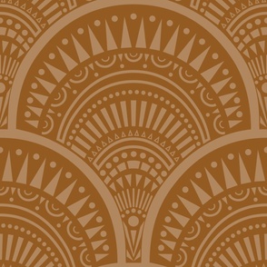 Large // Art deco abstract scallop in brown beige