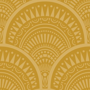 Large // Art deco abstract scallop in mustard yellow 