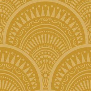 medium // Art deco abstract scallop in mustard yellow 