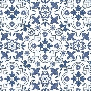 Portuguese Floral Tiles - Benjamin Moore Blue Nova 825 - CC-860 + White