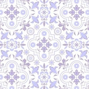 Portuguese Floral Tiles - Pantone Pastel Lilac + Periwinkle / Lavender Purple