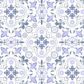 Portuguese Floral Tiles - Periwinkle + White