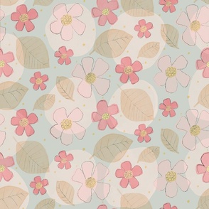 Floral on beige dots. on a very light green