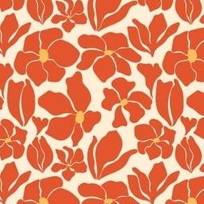 Flower Market - Matisse Inspired Floral - Pantone Orangeade 17-1461 TCX + Neutral Eggshell
