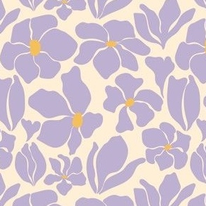 Flower Market - Matisse Inspired Floral - Pantone Pastel Lilac / Lavender / Periwinkle / Light Purple + Neutral Eggshell