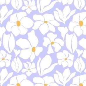 Flower Market - Matisse Inspired Floral -  Bright Periwinkle + White