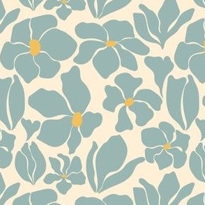 Flower Market - Matisse Inspired Floral -  Neutral Eggshell + Valspar Renew Blue 