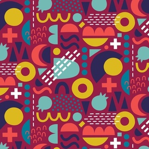 Colorful Abstract Shapes and Dots burgundy