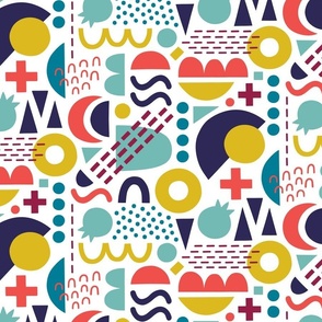 Colorful Abstract Shapes and Dots white