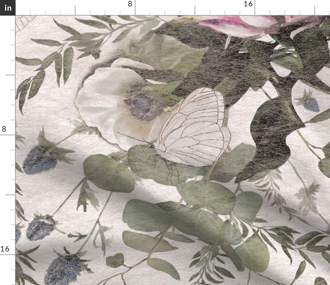 Protea Floriography - A Romantic Interpretation Muted Rose Pink Subtle Greens Lavender Butterflies Flowers Jumbo