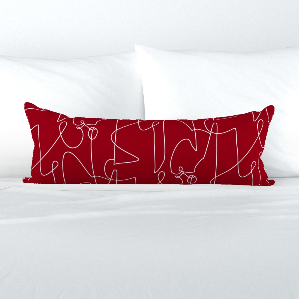 (L) Continuous Line Art Modern Abstract Scribble Red and White