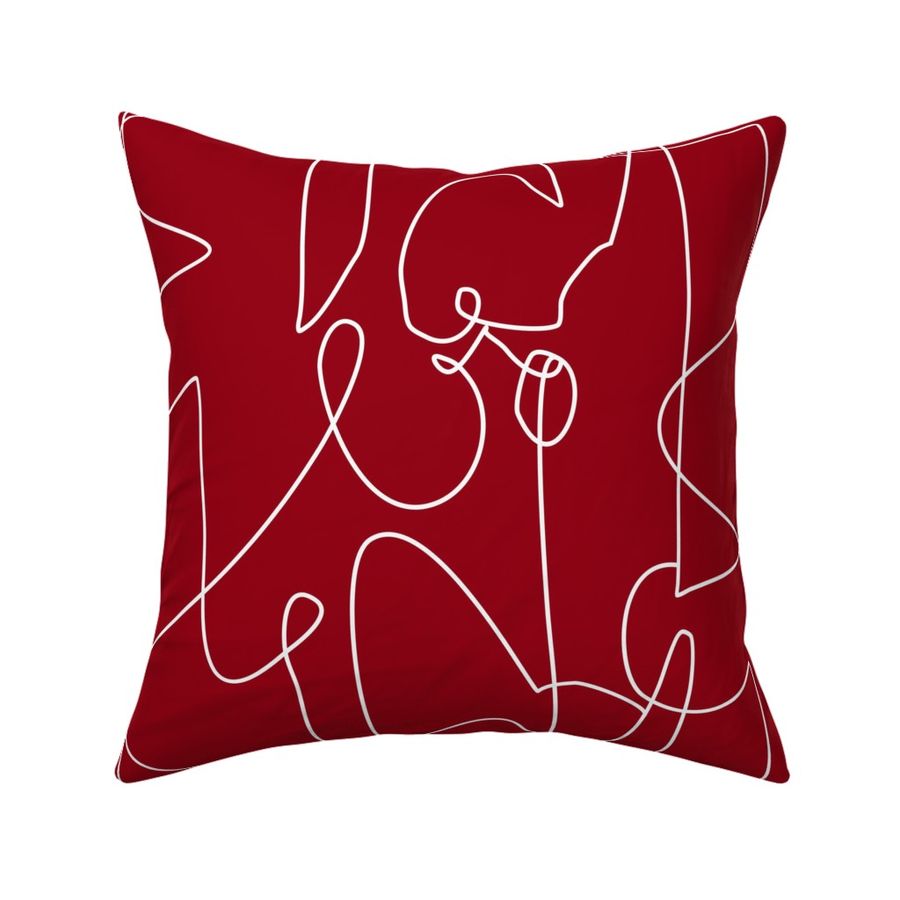 (L) Continuous Line Art Modern Abstract Scribble Red and White