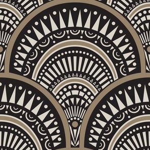 small // Art deco abstract scallop in ecru beige and black
