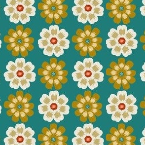 Scandi dasiy floral / teal / gold 