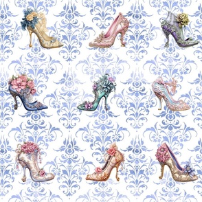 Palace Of Versailles Shoe Collection Blue Damask  by  Bada Blings Designs Ltd