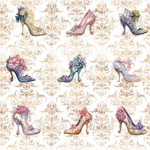 Palace Of Versailles Shoe Collection   Mocha Damask  by  Bada Blings Designs Ltd