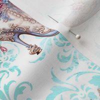 Palace Of Versailles Shoe Collection Aqua Damask  by  Bada Blings Designs Ltd