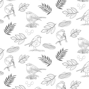 Birds & Nests - grey on white 