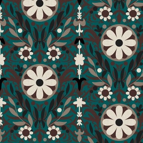 Daisy wheel in dark green and molasses brown -large scale (Pantone challenge)