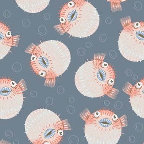 Pink Pufferfish and Bubbles - Medium Size - Intangible Limited Palette Tea Towel Challenge