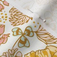 [Medium] Wildflower Meadow: Blossoms of Bluebells, Buttercups, and Clovers Design for Dresses, Table Runners, and Throw Pillows in cream, pink, mint, gold, Liberty London style, ditsy florals