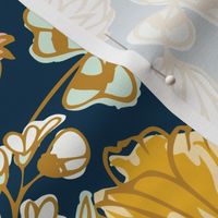 [Wallpaper] Wildflower Meadow: Blossoms of Bluebells, Buttercups, and Clovers Design for Dresses, Table Runners, and Throw Pillows in navy, cream, pink, mint, gold, Liberty London style, ditsy florals