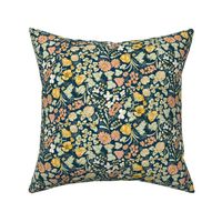 [MEDIUM] Wildflower Meadow: Blossoms of Bluebells, Buttercups, and Clovers" Design for Dresses, Table Runners, and Throw Pillows in navy, cream, pink, mint, gold, Liberty London style, ditsy florals