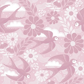Floral Swallow Pattern pink