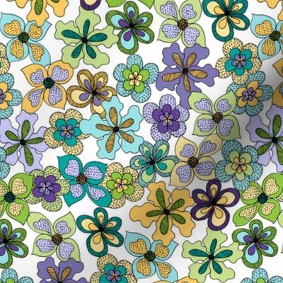 Funky Fantasy Flowers - Cool Spring on White (Standard)