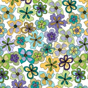 Funky Fantasy Flowers - Cool Spring on White (Standard)