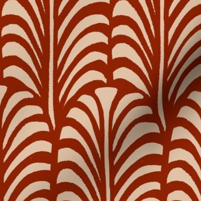 Large - Leaf - Hot fudge red on dark vanilla - Traditional cut out coastal leaf for upholstery, wallpaper, bedding or table decor. Tropical bold summer leaves  - botanical nature bold minimalism minimalist - palm palms palm springs - block print inspired