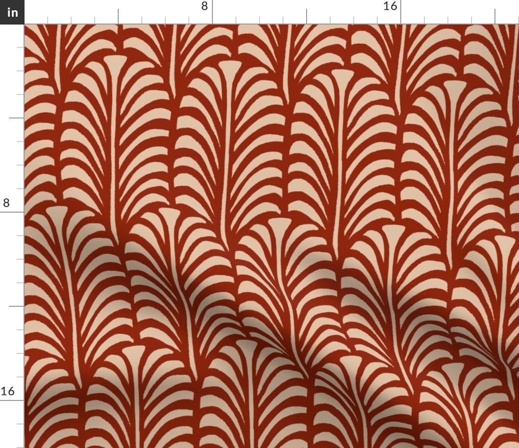 Large - Leaf - Hot fudge red on dark vanilla - Traditional cut out coastal leaf for upholstery, wallpaper, bedding or table decor. Tropical bold summer leaves  - botanical nature bold minimalism minimalist - palm palms palm springs - block print inspired