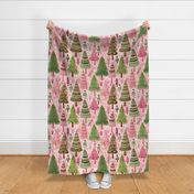 Pink and Green Embroidered Trees (Large Scale)