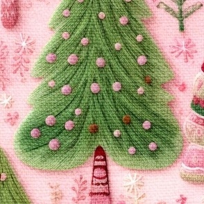 Pink and Green Embroidered Trees (Large Scale)