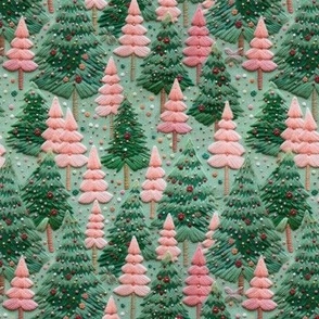 Embroidered Green & Pink Trees (Small Scale)