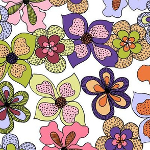 Funky Fantasy Flowers - Warm Spring on White (Extra Large).