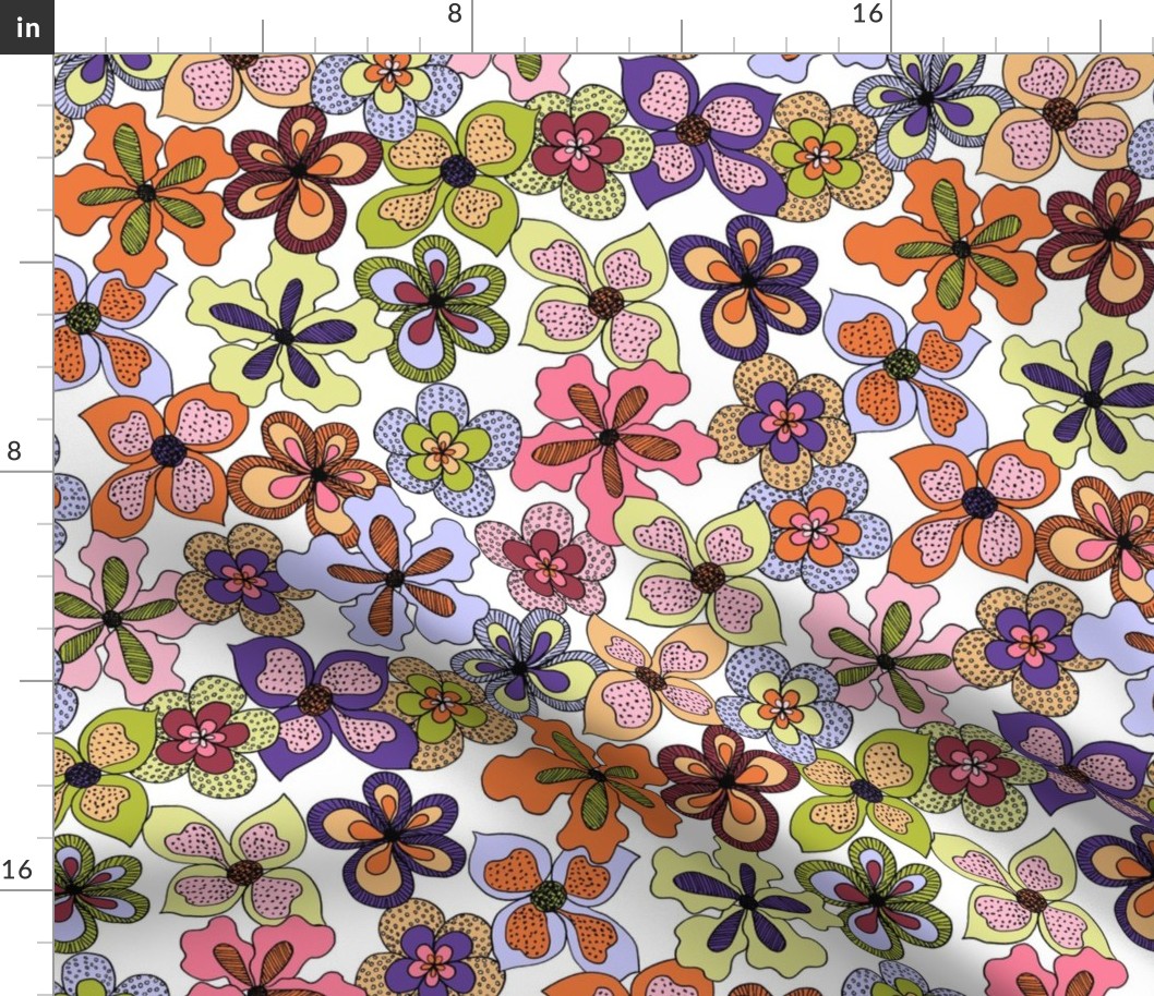 Funky Fantasy Flowers - Warm Spring on White (Extra Large).