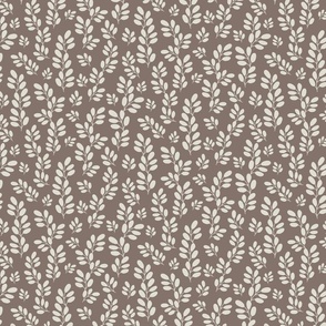 Funky Leaves in pearl white on beige background ( small scale ).