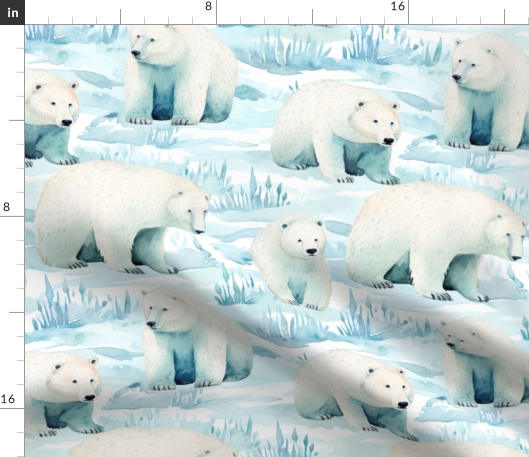 Watercolor Polar Bears (Medium Scale)