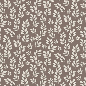 Funky Leaves in pearl white on beige background ( medium scale )