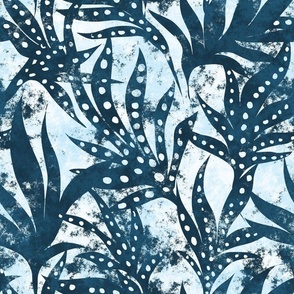 Indigo Blue Noir Botanical Leaves  