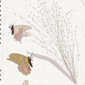 Butterflies Dots Grass Mirrored Gold Soft Pink Gray Large Size