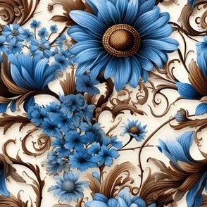blue brown floral