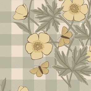 Belle | Fern Green | 12" repeat | French Country Gingham Floral