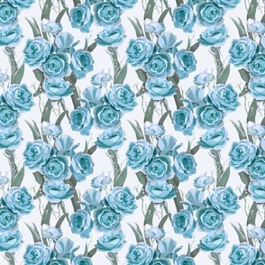 [Small] May’s Roses Low Saturation Blue on White