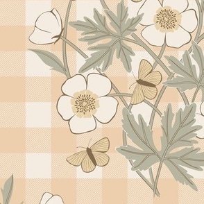 Belle | Peach Blush | 12" repeat | French Country Gingham Floral