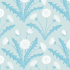 [wallpaper] Dandelion Dreams: Whimsical Beauty in Bloom, springtime serenity, spring equinox, art decor, pastel blue monochromatic 