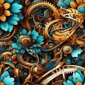 Mechanical gold turquoise floral